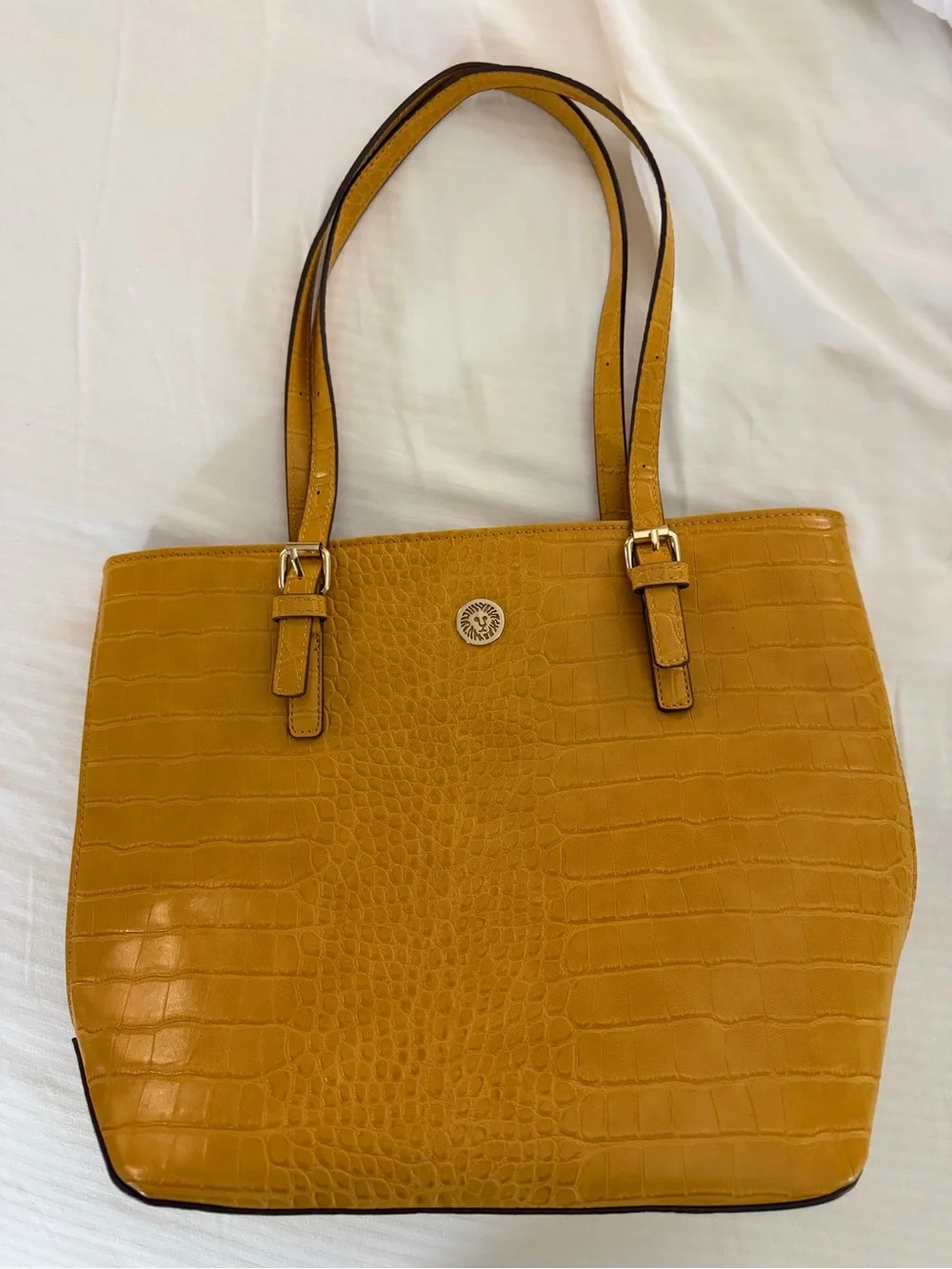 Mustard Yellow Croc-Embossed Tote Bag
